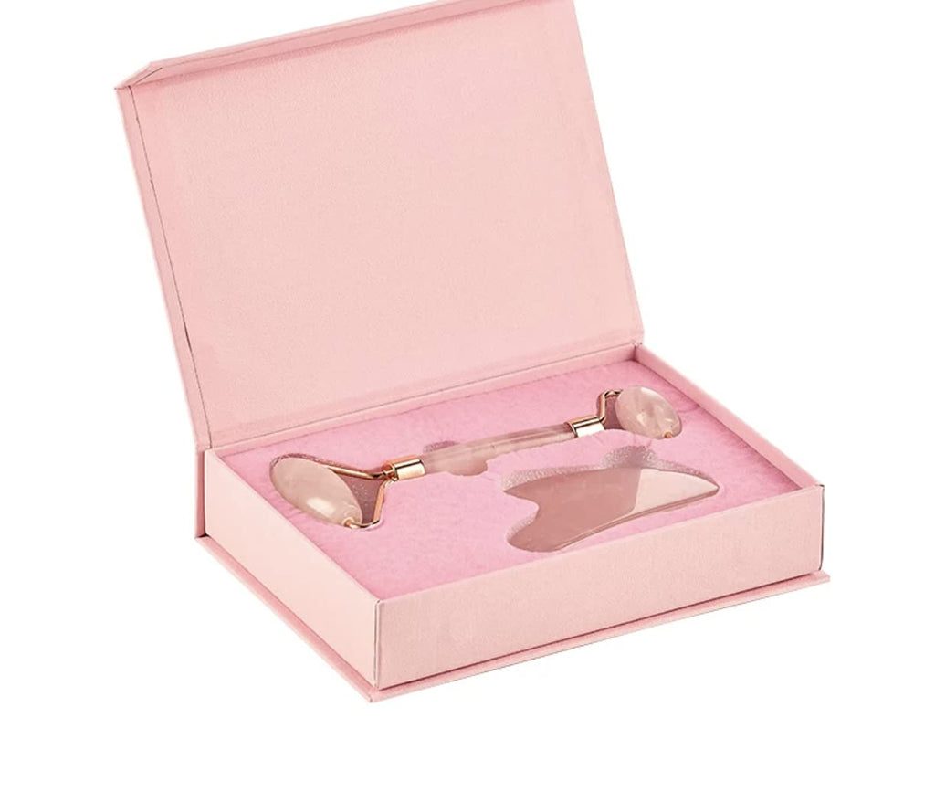 Jade Roller & Gua Sha Sculpting Set (Pink)