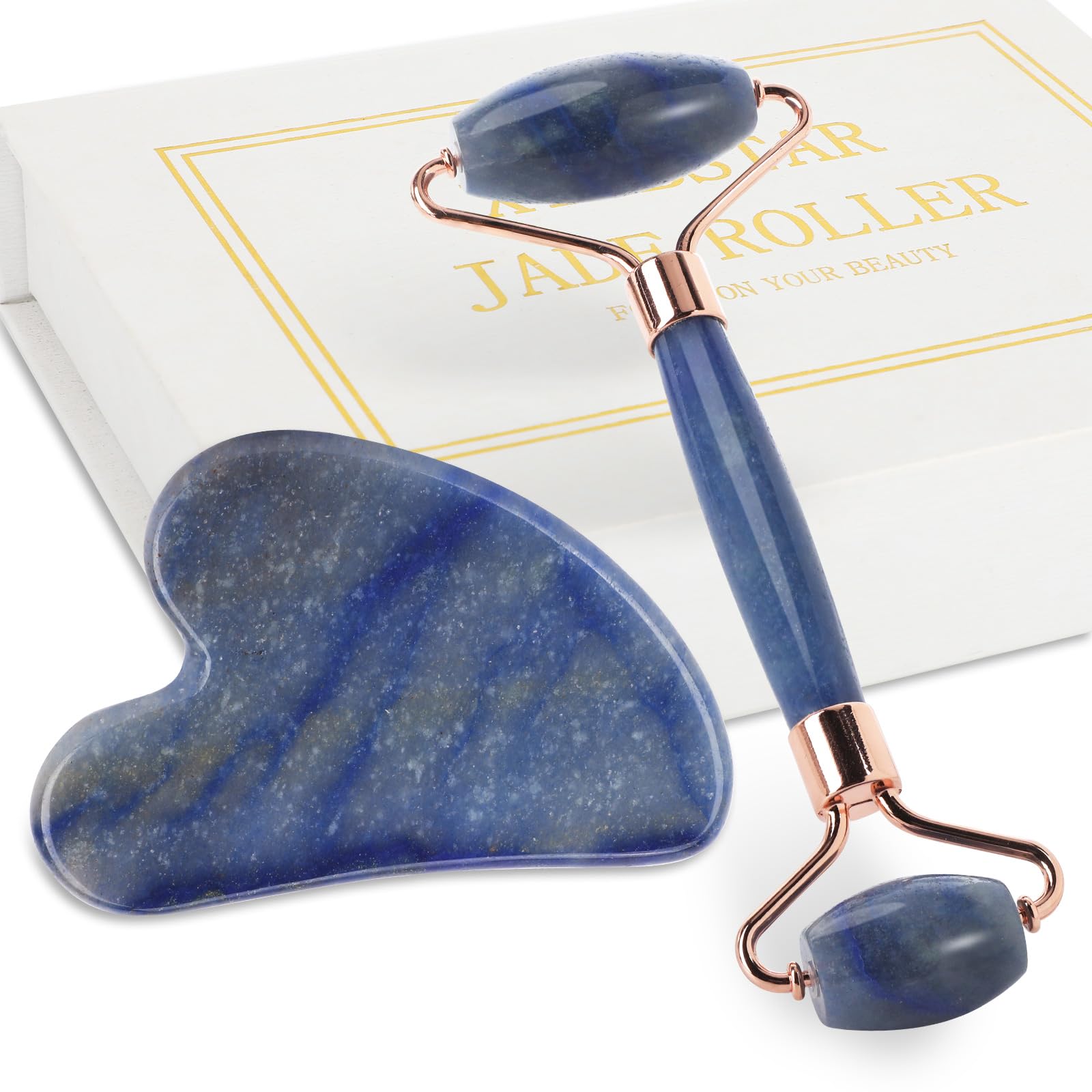 Jade Roller & Gua Sha Sculpting Set (Navy)